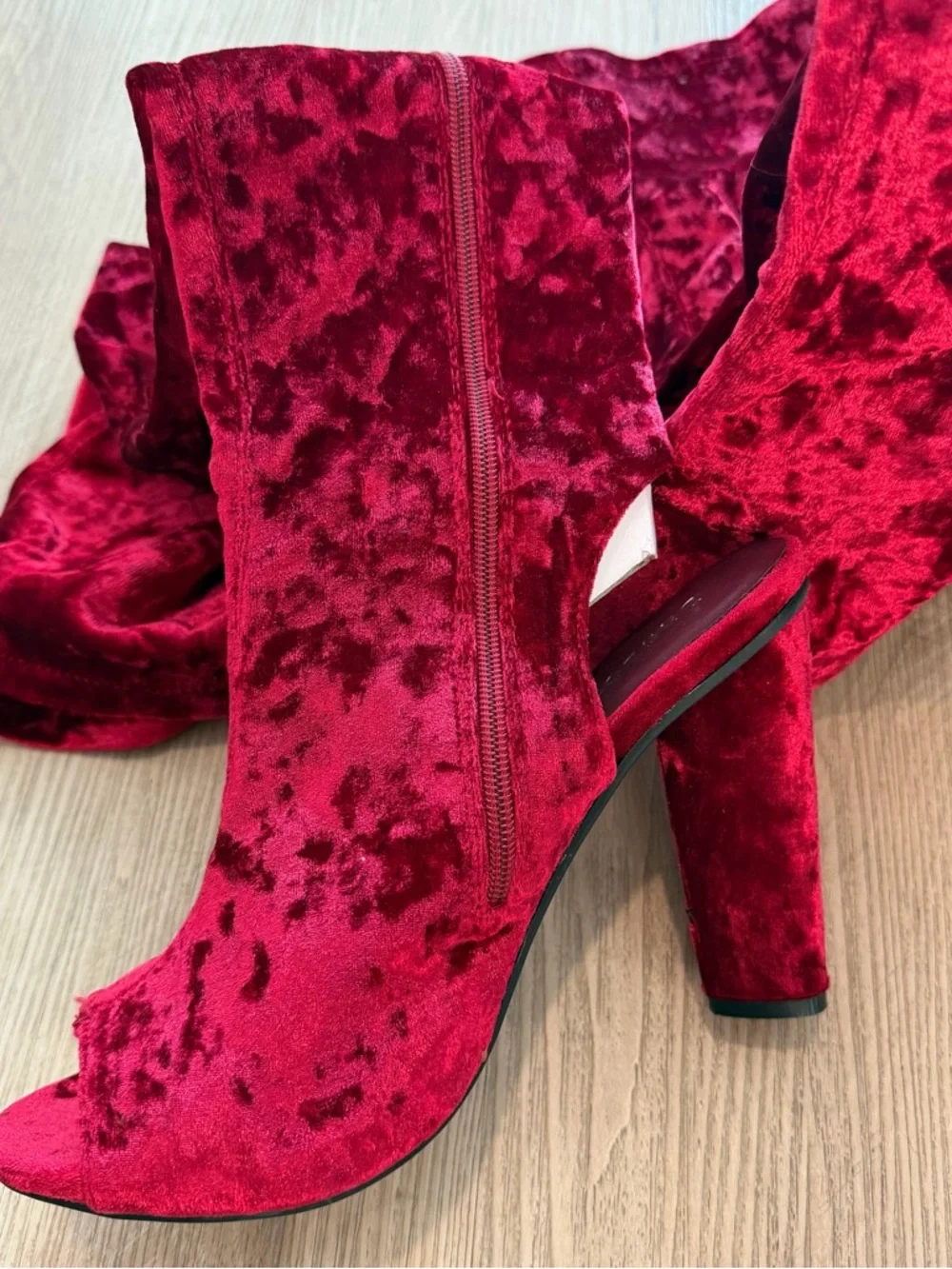 Red Velvet Over-the-Knee‎ Peep-Toe Heels